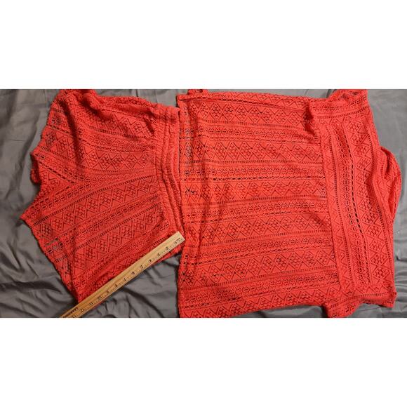 Orange Crochet Lace Two-Piece Set Top & Shorts Beach Cover-Up - Picture 4 of 4